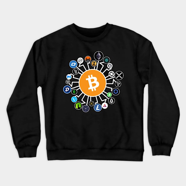 Crypto Cryptocurrency Bitcoin Chainlink Tezos Crewneck Sweatshirt by BitcoinSweatshirts